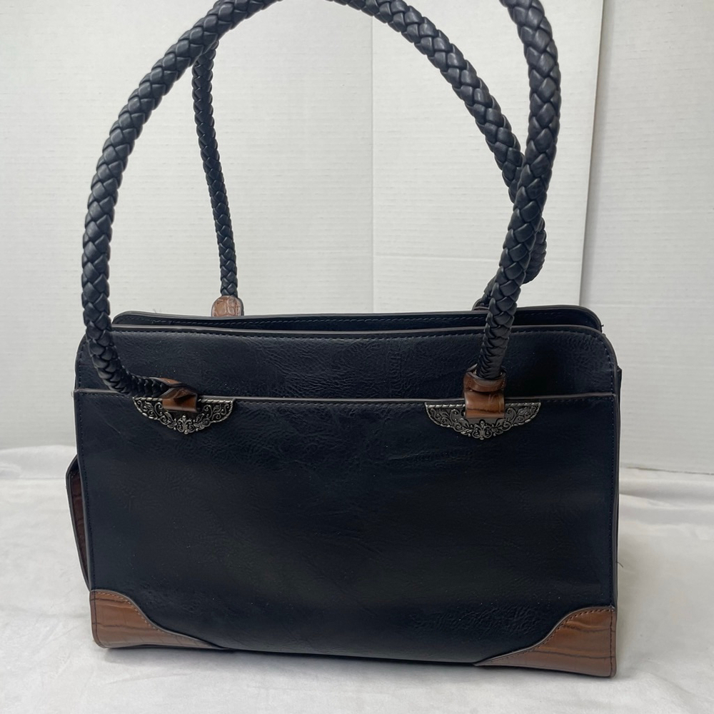 Women's Unbranded Unique Black Shoulder Bag with Brown Accents - Picture 2 of 13
